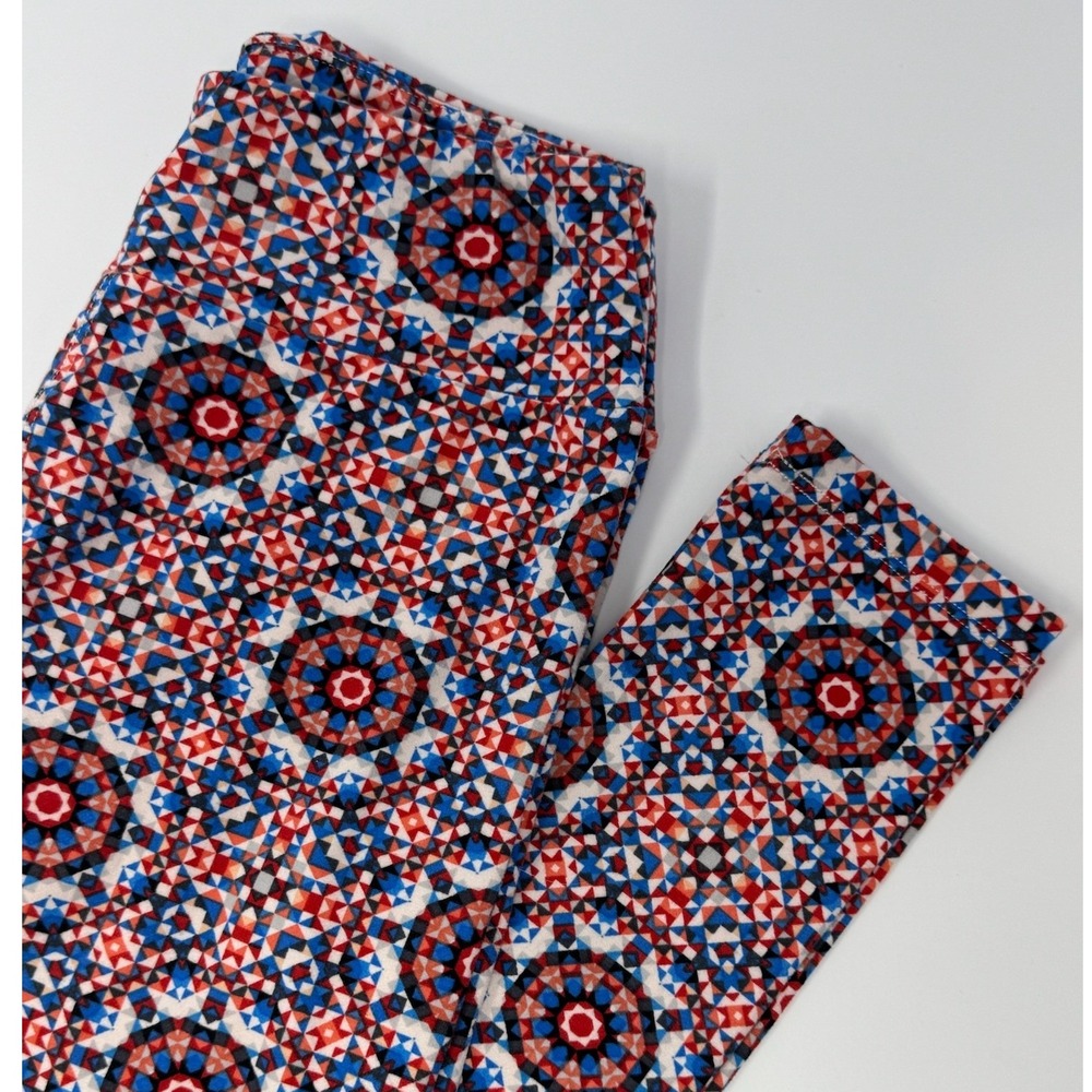 LuLaRoe One Size Leggings Red White Blue Geometric Kaleidoscope Mosaic OS
